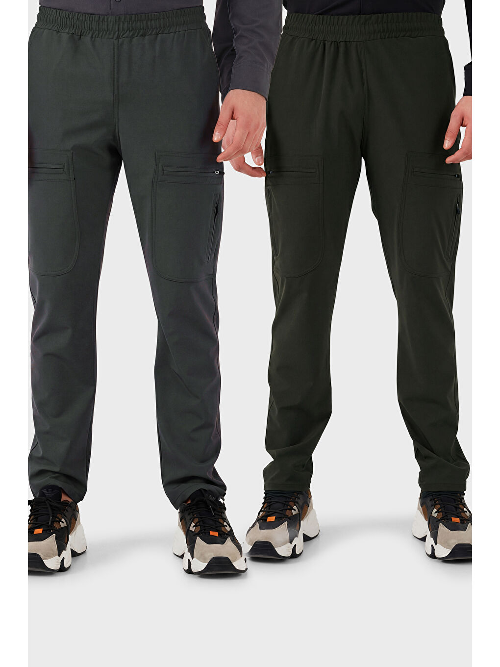 Gri Normal Kalıp Kargo Cepli Lastikli Bel Trekking ve Kurye 2'li Paket Pantolon 693710S2