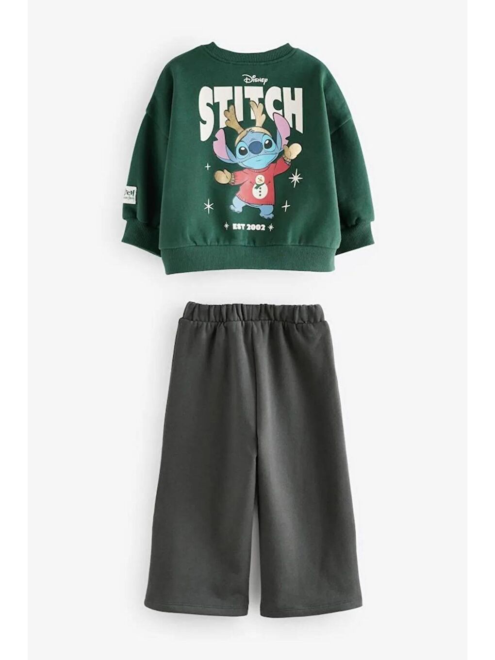 Stitch Baskılı Kız/Erkek Çocuk Oversize Sweatshirt Ve Eşofman Takımı - Yeşil