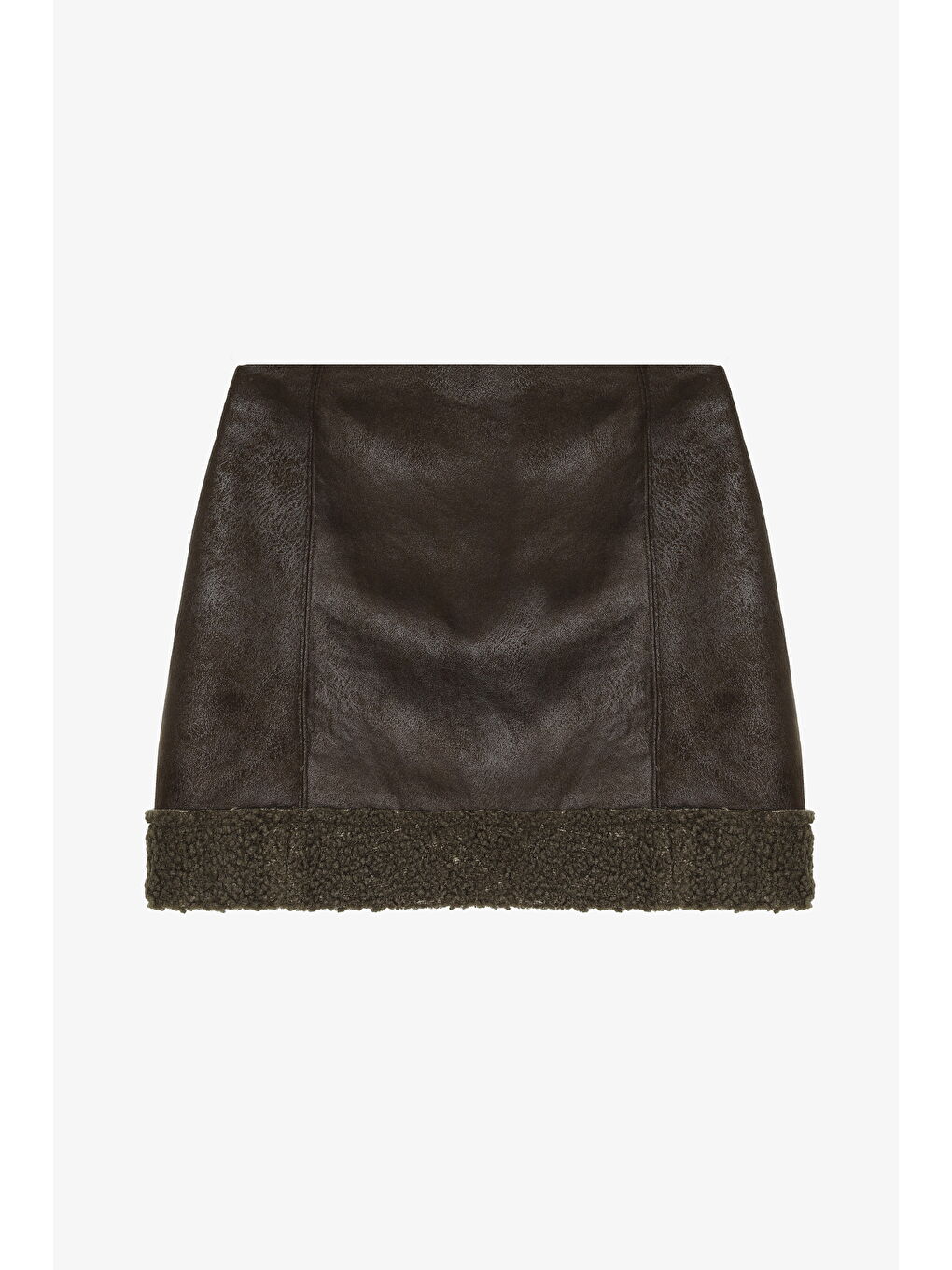 Kürk Garnili Süet Mini Etek Haki