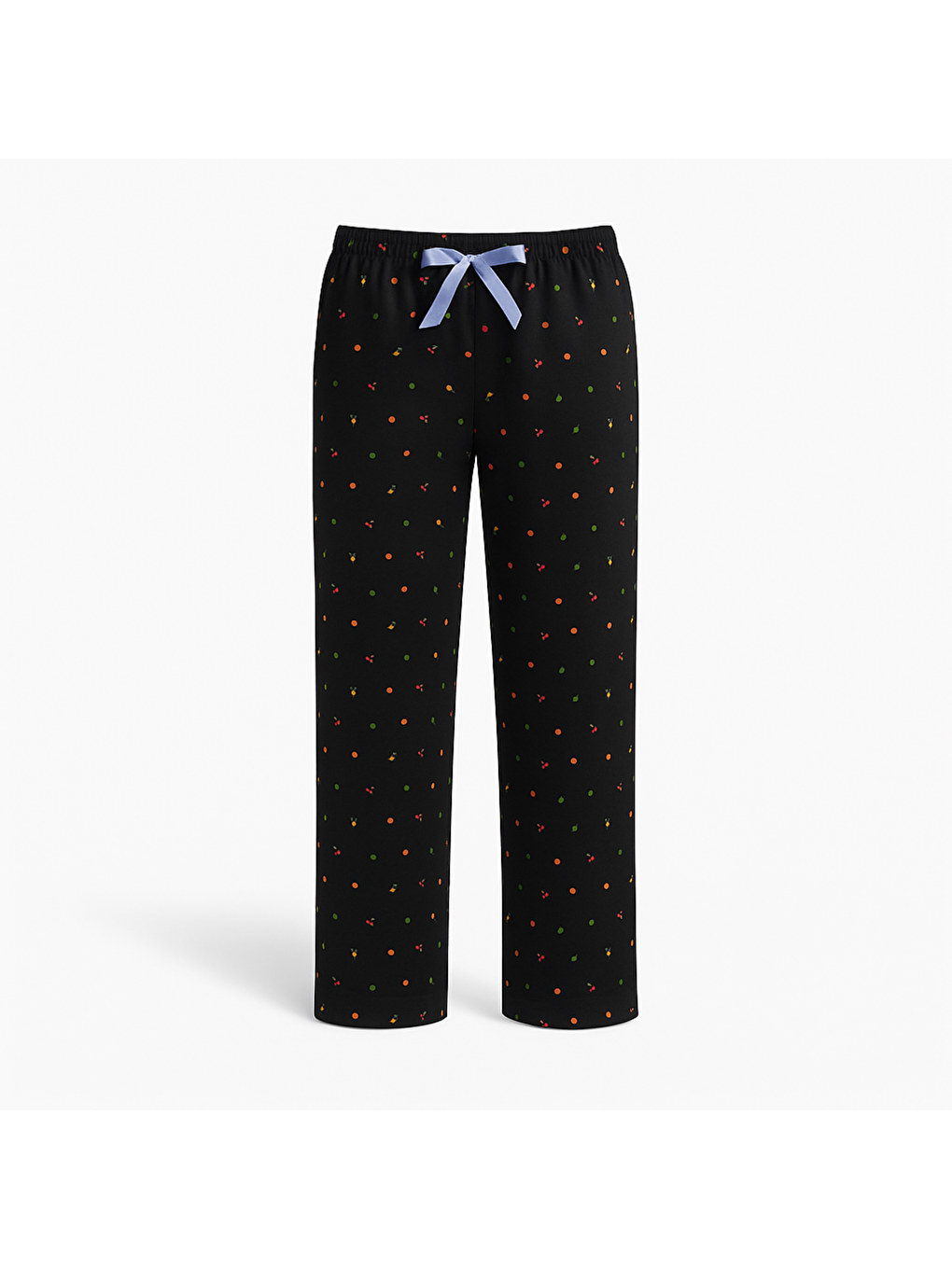 Kadın Siyah Meyve Desenli Viskon Yüksek Kaliteli Esnek Pijama Altı