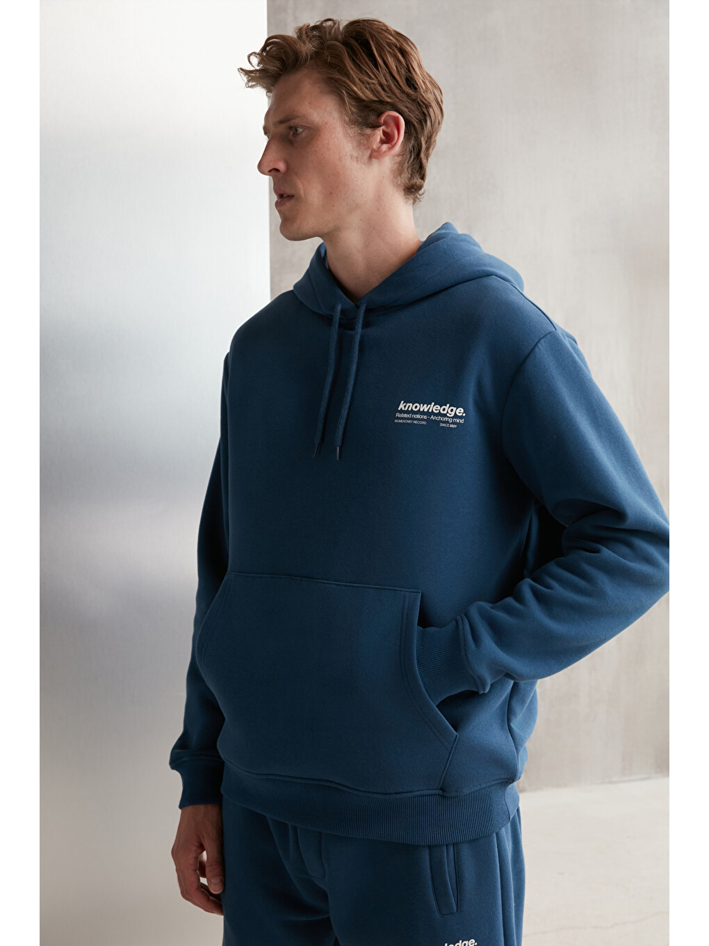 Martel Erkek Yumuşacık İçi Polarlı Baskılı Regular Kordonlu Mavi Sweatshirt-2