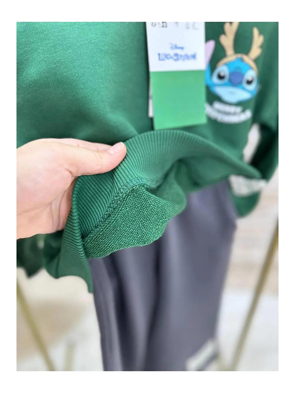 Stitch Baskılı Kız/Erkek Çocuk Oversize Sweatshirt Ve Eşofman Takımı - Yeşil-1