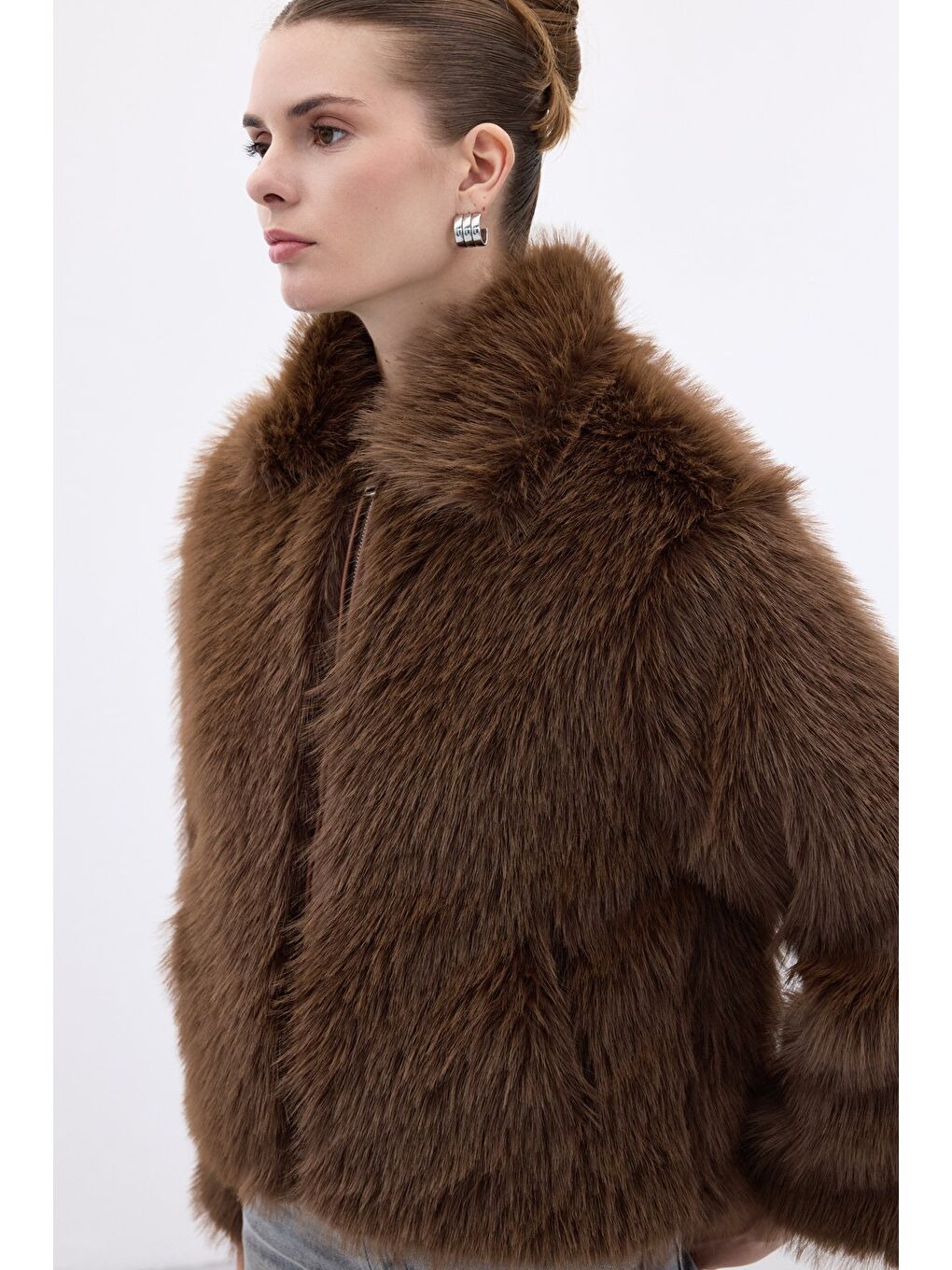 Kahverengi Fermuarlı Kürk - Kahve-5