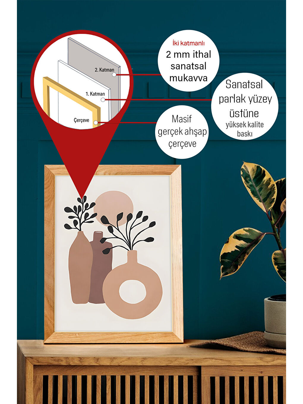 Beyaz Gerçek Ahşap Çerçeveli 3 Parça 3D Poster Tablo Seti - 3DARTSOHOSET64-2030-2