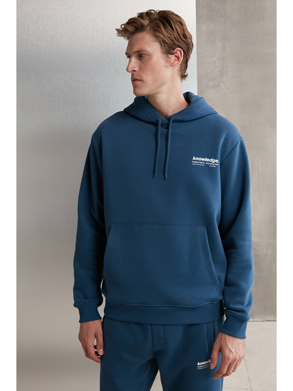 Martel Erkek Yumuşacık İçi Polarlı Baskılı Regular Kordonlu Mavi Sweatshirt-3