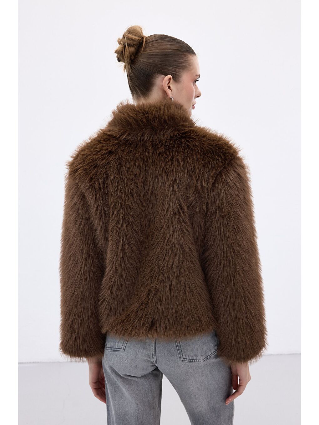 Kahverengi Fermuarlı Kürk - Kahve-7