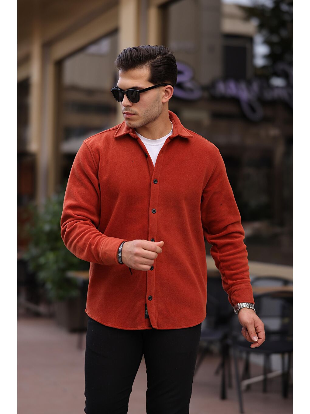 Kahverengi Oversize Düz Polar Gömlek XC U 200-2