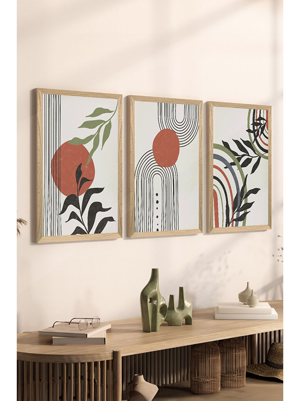 Beyaz 3 Parça Ahşap Çerçeve Görünümlü Mdf Tablo Seti - ERSYCRVSZ3SET22 - 33 x 48