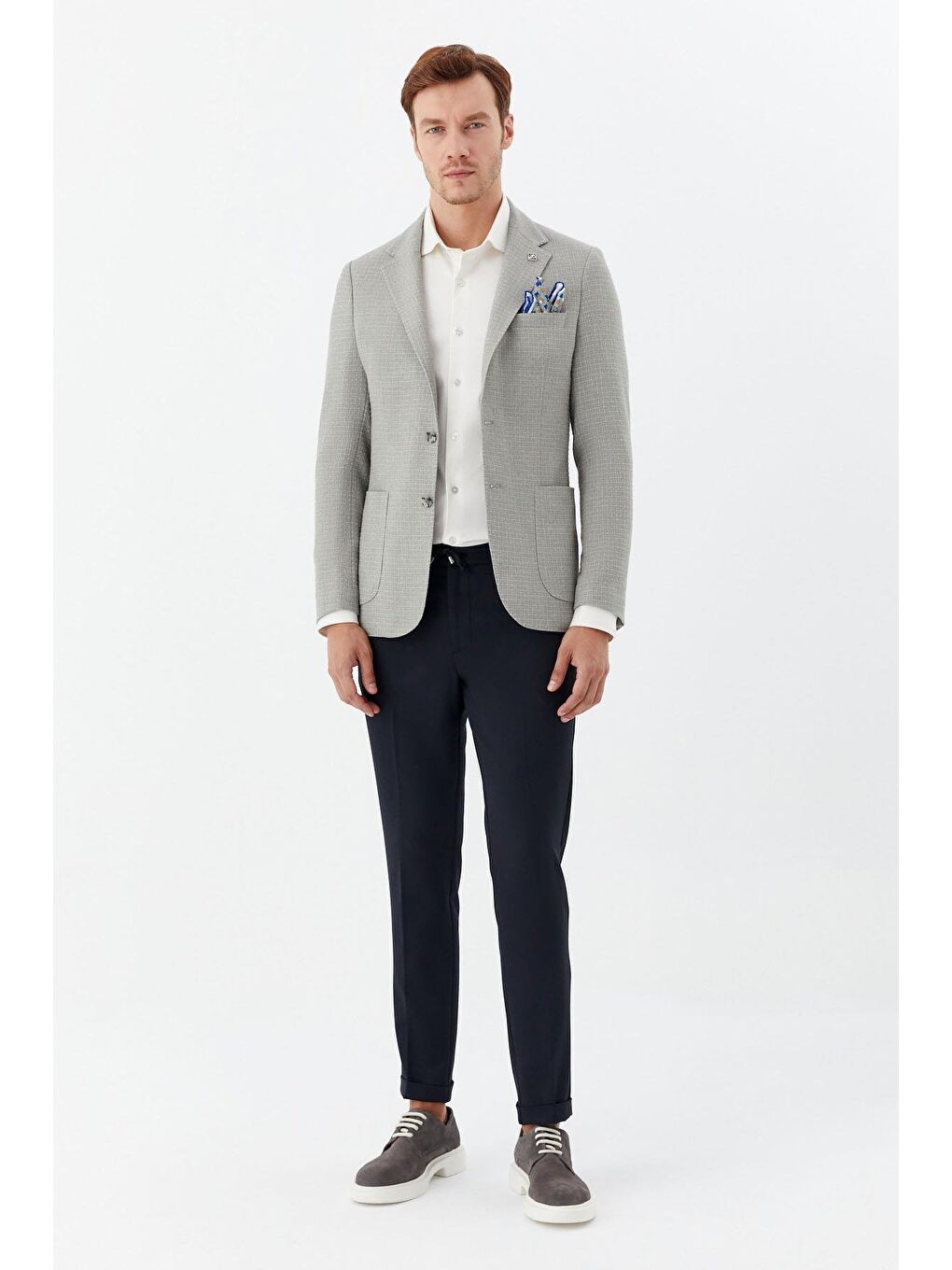 Yeşil Mono Yaka Keten Karışımlı Blazer Erkek Ceket – 6 Drop-1