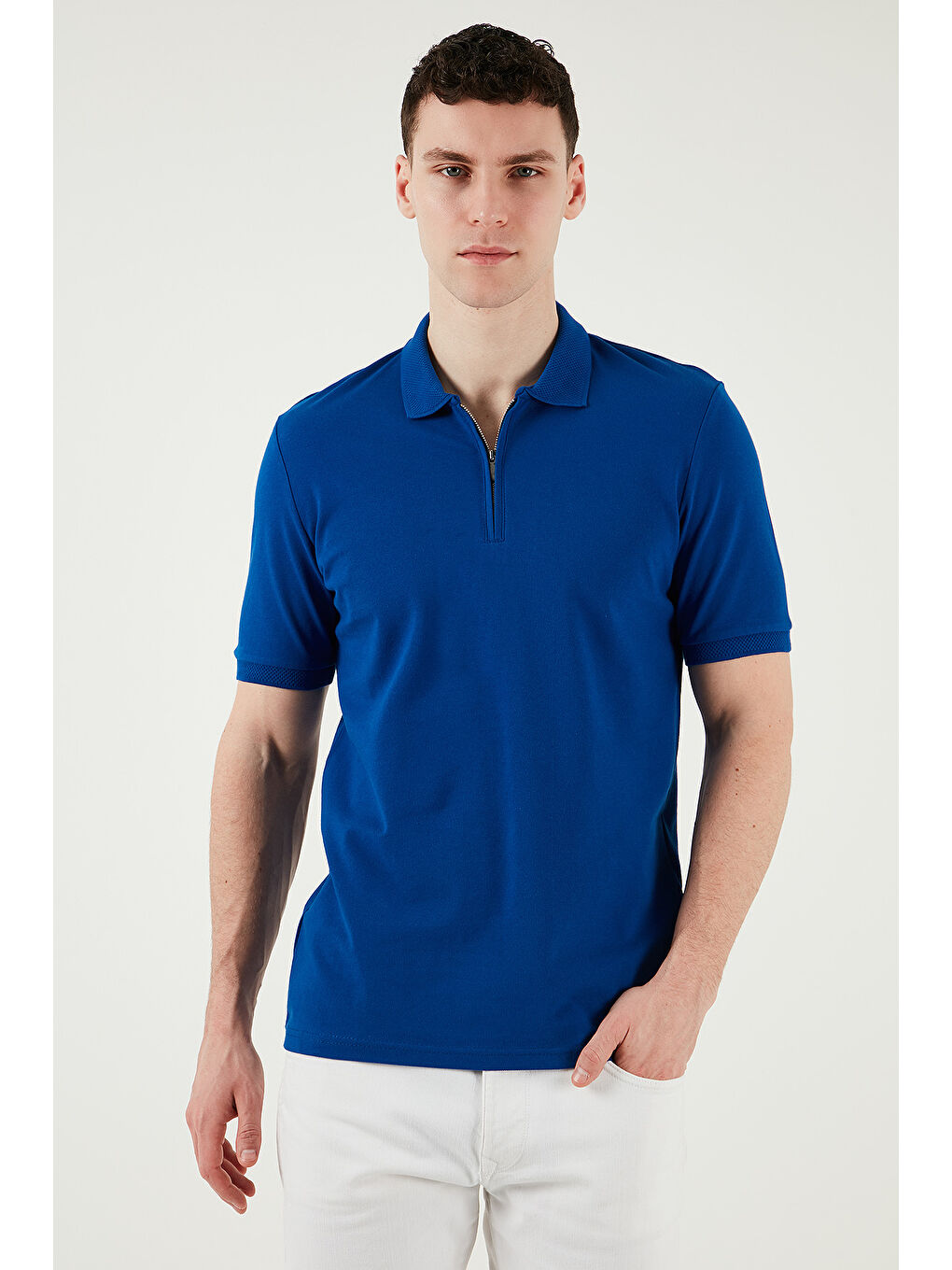 Mavi Pamuklu Regular Fit Yarım Fermuarlı Polo Yaka %100 Pamuk Tişört 5903008-1