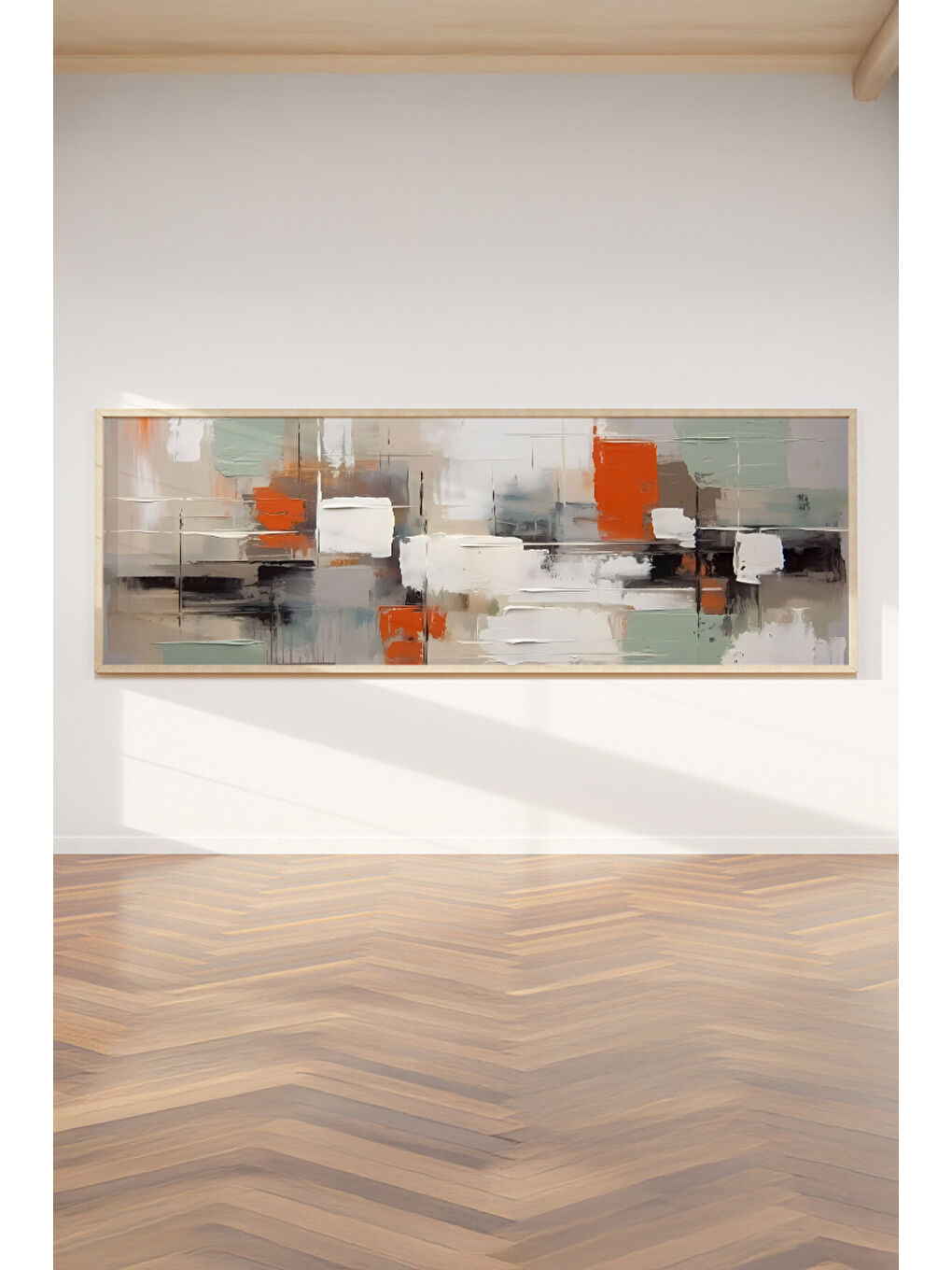 Beyaz Tek Parça Gerçek Ham Ahşap Yatay Panorama Çerçeveli Tablo - Model 26 - 50 x 120-1