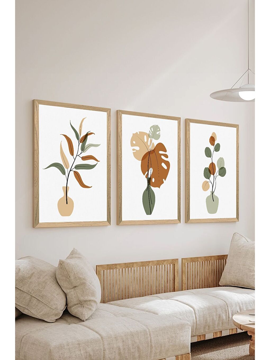 Beyaz 3 Parça Ahşap Çerçeve Görünümlü MDF Poster Tablo Seti - Set 94 - MDF3DSOHOSET94-2030