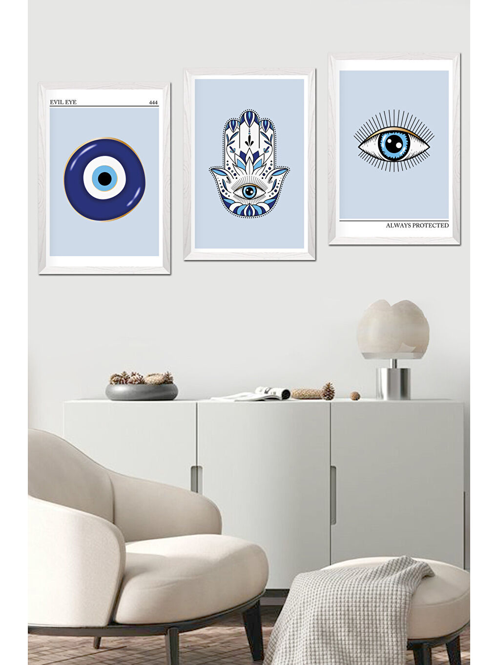 3 Parça Beyaz Çerçeve Görünümlü MDF Poster Tablo Seti - Set 01 - MDFYSB3SET01-2030