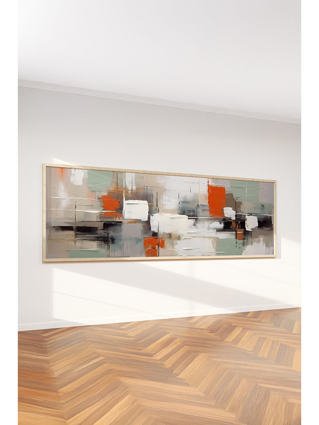 Beyaz Tek Parça Gerçek Ham Ahşap Yatay Panorama Çerçeveli Tablo - Model 26 - 50 x 120-2