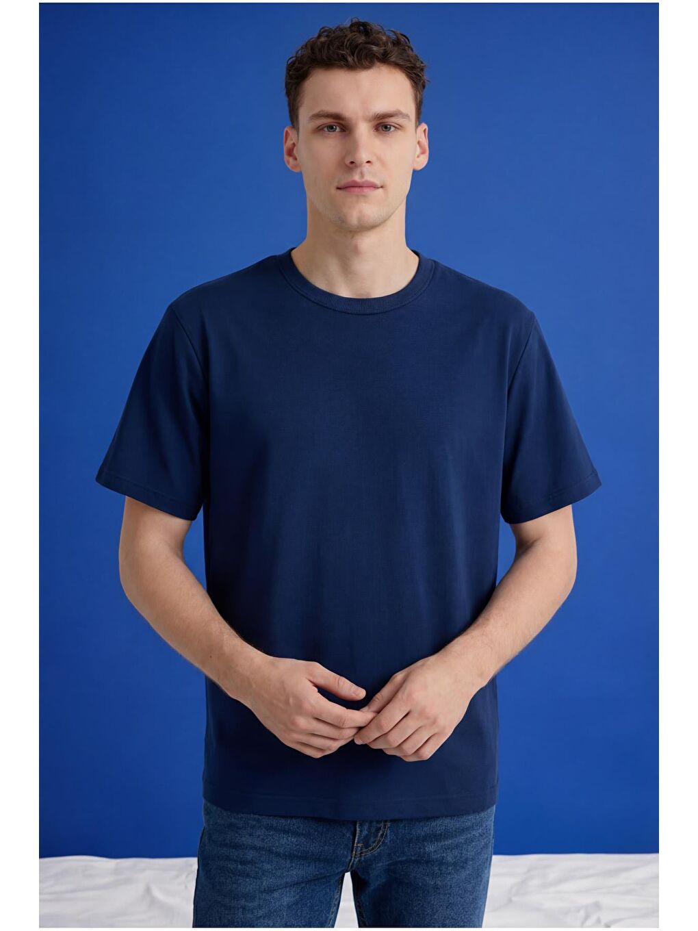 Lacivert Erkek Oversize Tişört Nefes Alan Yumuşak Dokulu Terletmeyen Rahat Kalıp Basic