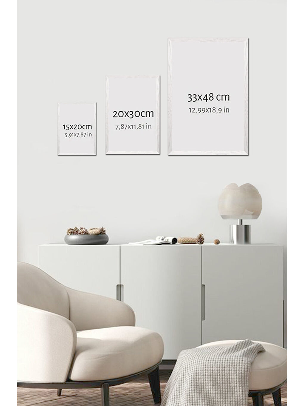 3 Parça Beyaz Çerçeve Görünümlü MDF Poster Tablo Seti - Set 01 - MDFYSB3SET01-2030-1
