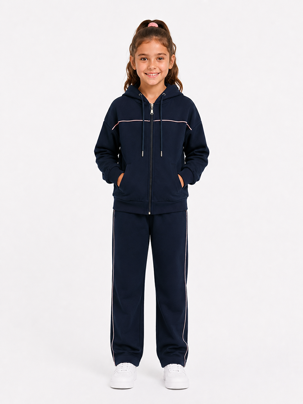 Kız Çocuk Pamuklu Fermuarlı Kapüşonlu Sweatshirt 26102s -lacivert