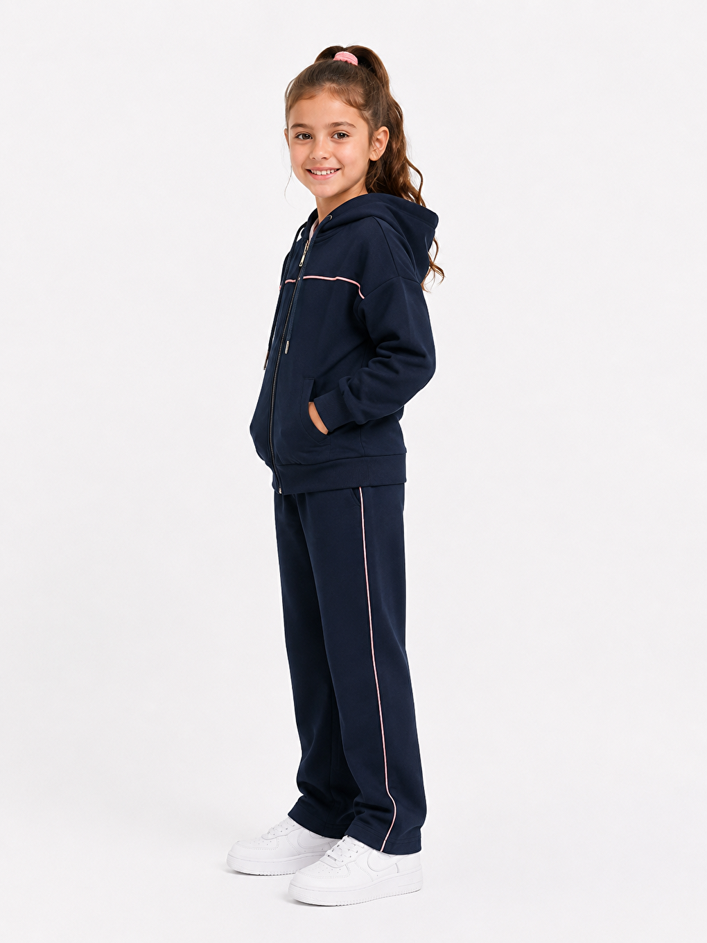 Kız Çocuk Pamuklu Fermuarlı Kapüşonlu Sweatshirt 26102s -lacivert-1