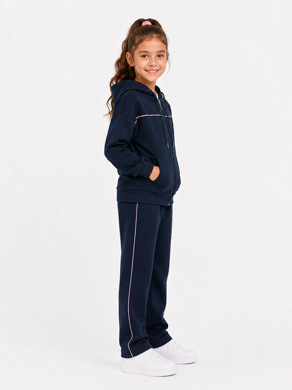 Kız Çocuk Pamuklu Fermuarlı Kapüşonlu Sweatshirt 26102s -lacivert-2
