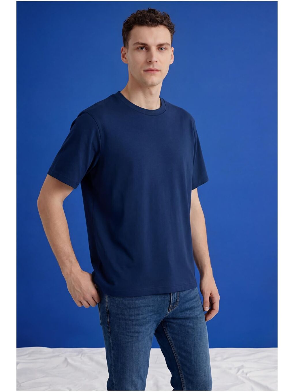 Lacivert Erkek Oversize Tişört Nefes Alan Yumuşak Dokulu Terletmeyen Rahat Kalıp Basic-2