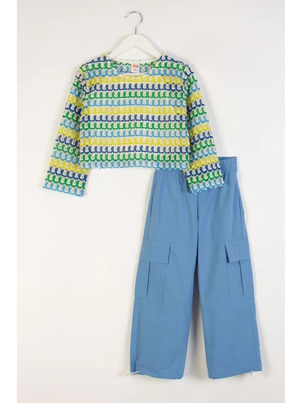 Beyaz Kız Çocuk 3'Lü Takım – Desenli Sweatshirt, Kargo Pantolon Ve Basic Atlet-1