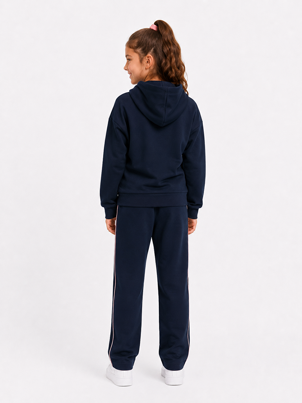 Kız Çocuk Pamuklu Fermuarlı Kapüşonlu Sweatshirt 26102s -lacivert-3