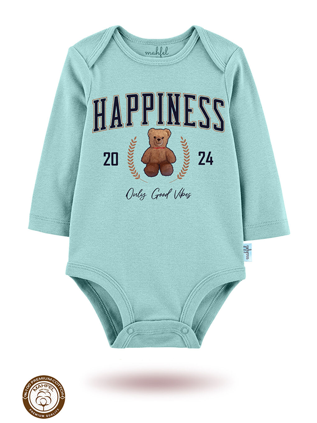 Bej 3 lü  100 Pamuklu Organik Baskılı Çıtçıtlı Bebek Body Zıbın-2