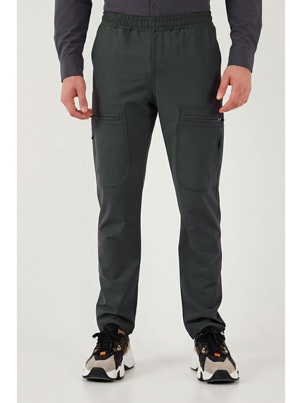 Gri Normal Kalıp Kargo Cepli Lastikli Bel Trekking ve Kurye 2'li Paket Pantolon 693710S2-3