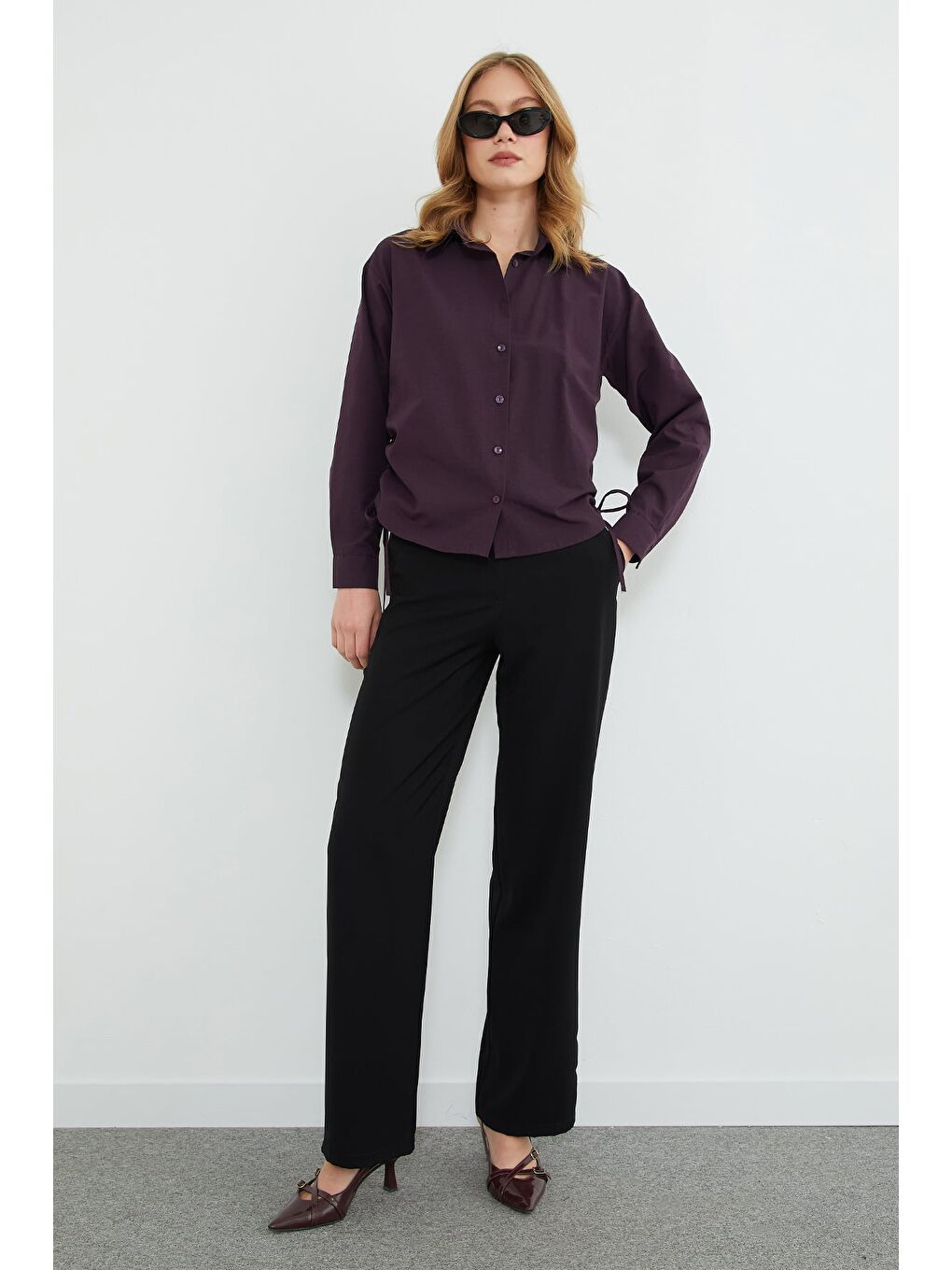 Mürdüm Basic Yanları Büzgülü Salaş Gömlek-3