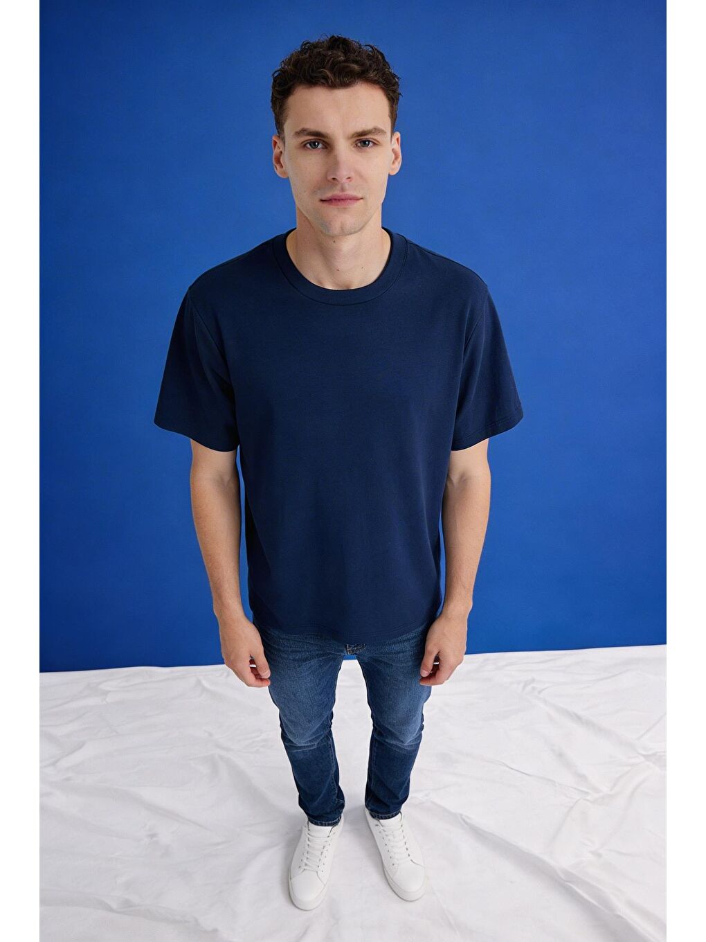 Lacivert Erkek Oversize Tişört Nefes Alan Yumuşak Dokulu Terletmeyen Rahat Kalıp Basic-3