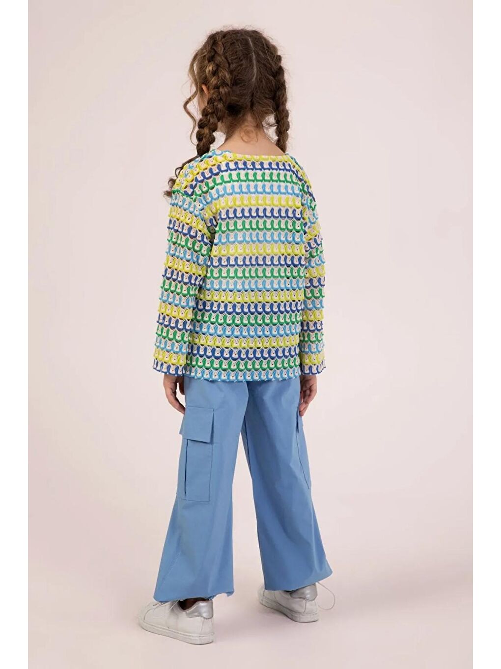 Beyaz Kız Çocuk 3'Lü Takım – Desenli Sweatshirt, Kargo Pantolon Ve Basic Atlet-3