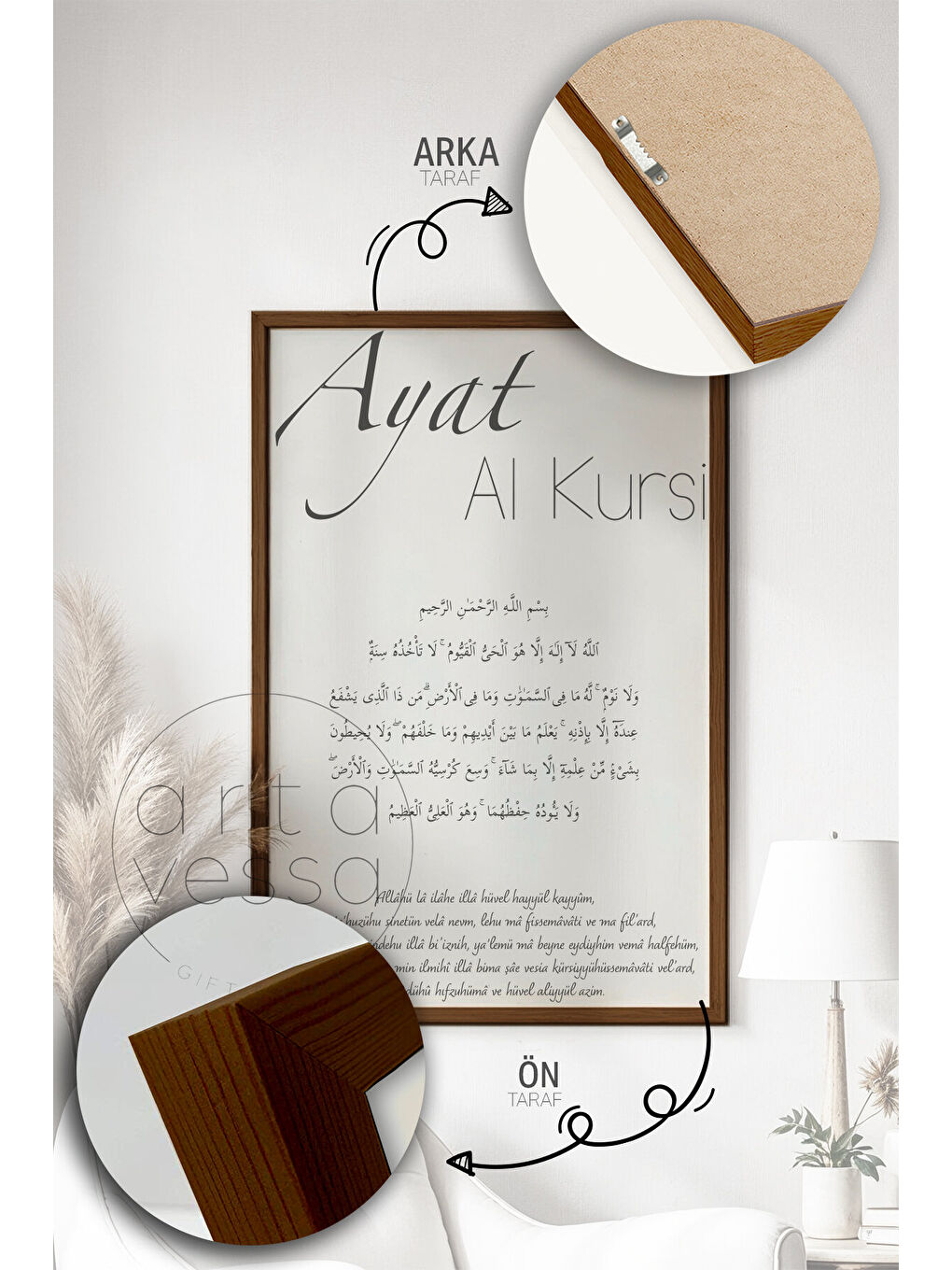 Beyaz 3 Parça Kahverengi Gerçek Ahşap Çerçeveli Tablo Seti - Model 18 - ERSY3KHVCRV18-3348-4