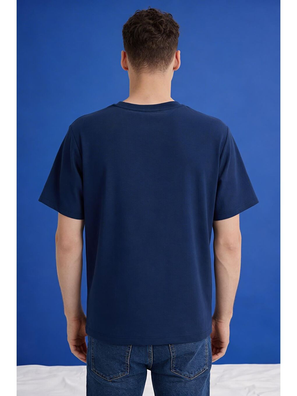 Lacivert Erkek Oversize Tişört Nefes Alan Yumuşak Dokulu Terletmeyen Rahat Kalıp Basic-4