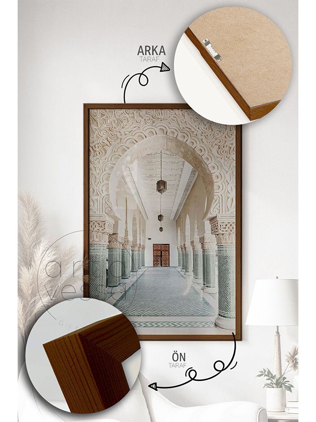 Beyaz 3 Parça Kahverengi Gerçek Ahşap Çerçeveli Tablo Seti - Model 27 - ERSY3KHVCRV27-3348-4