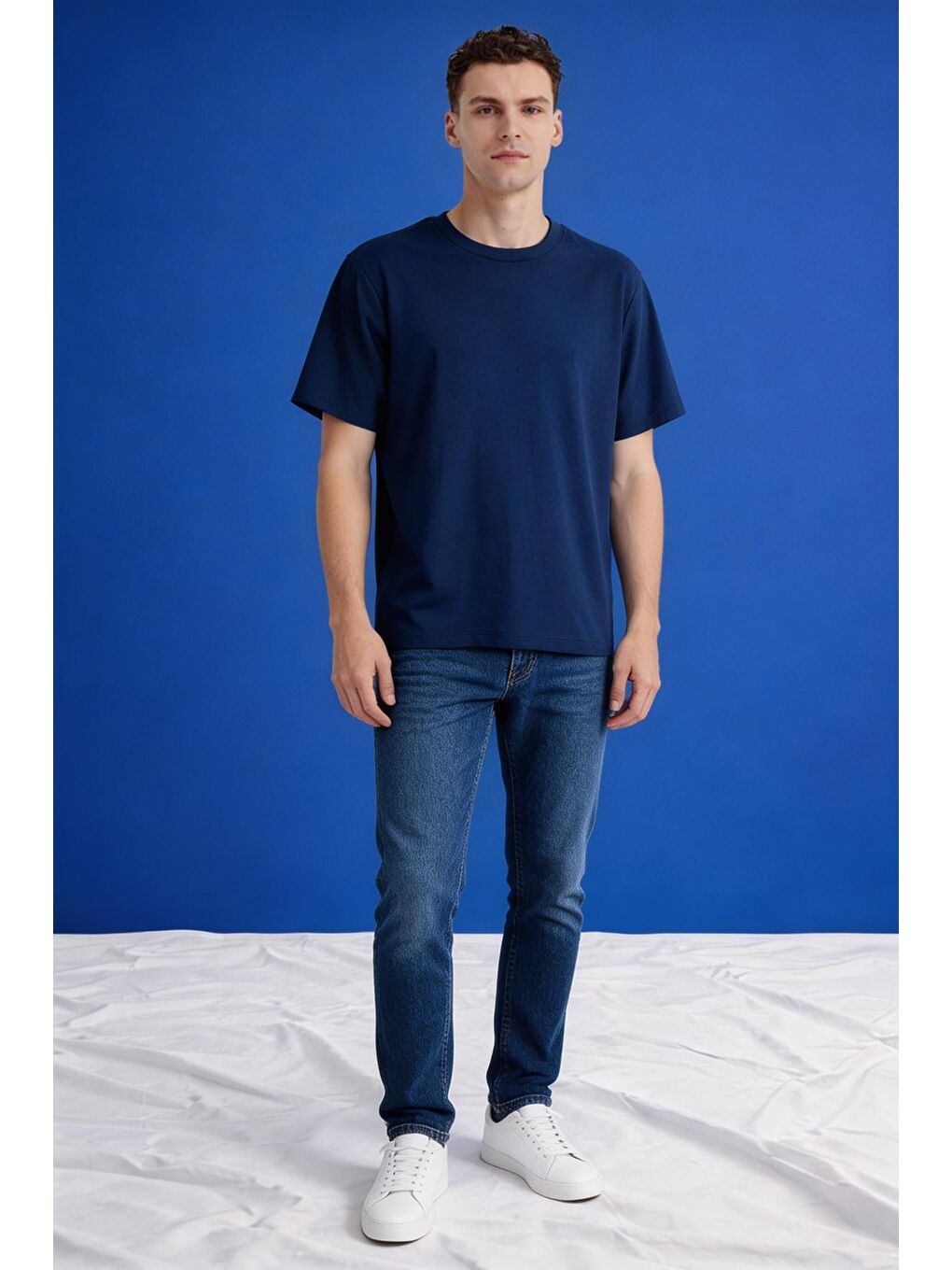 Lacivert Erkek Oversize Tişört Nefes Alan Yumuşak Dokulu Terletmeyen Rahat Kalıp Basic-6