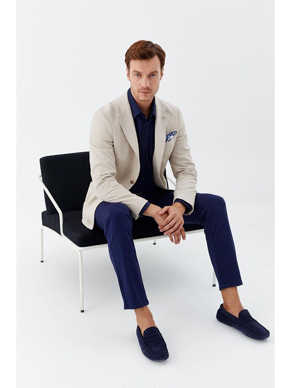 Bej Mono Yaka Keten Karışımlı Erkek Blazer Ceket-3