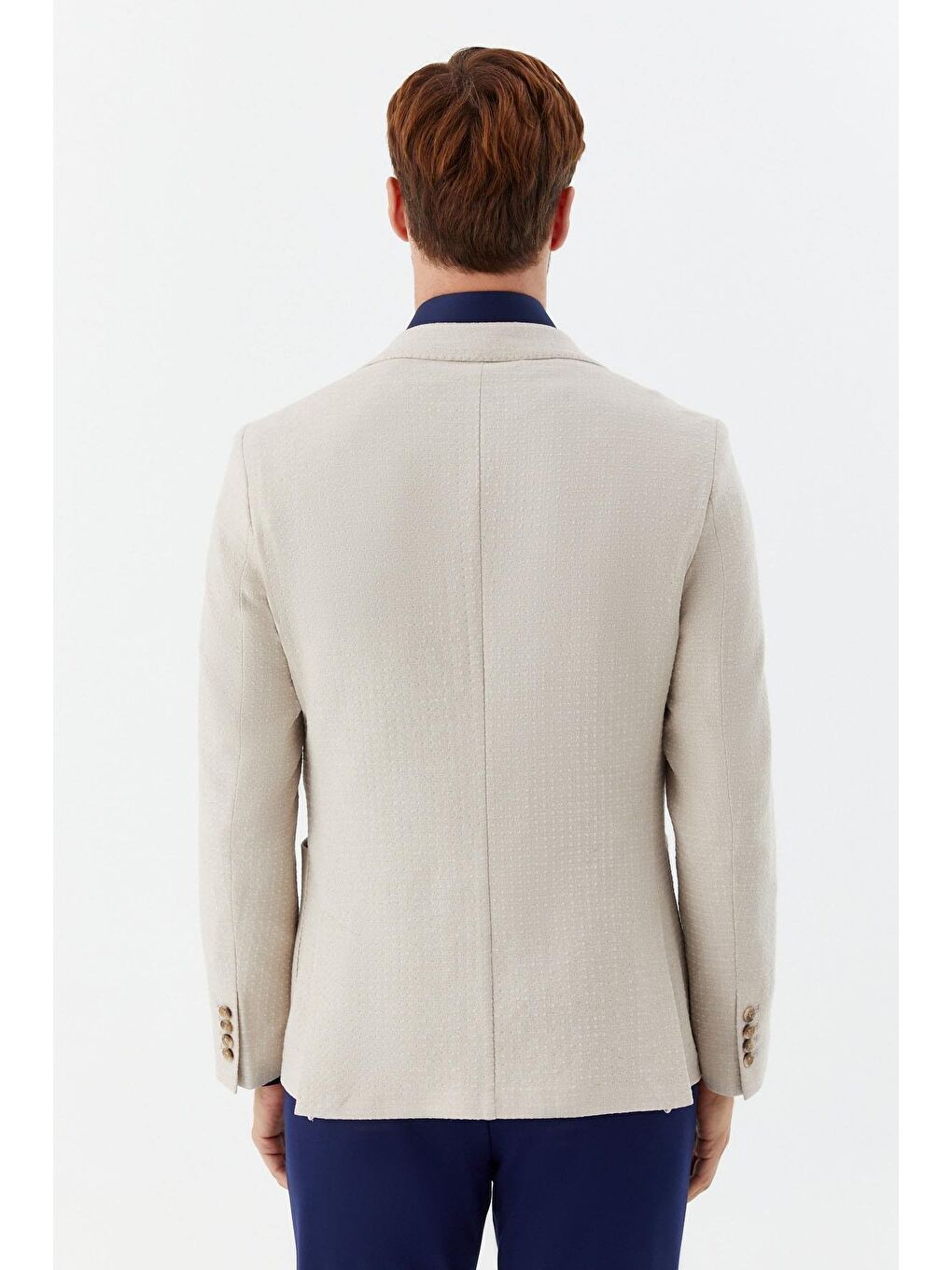 Bej Mono Yaka Keten Karışımlı Erkek Blazer Ceket-4