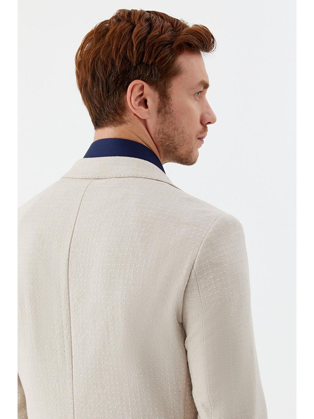 Bej Mono Yaka Keten Karışımlı Erkek Blazer Ceket-5