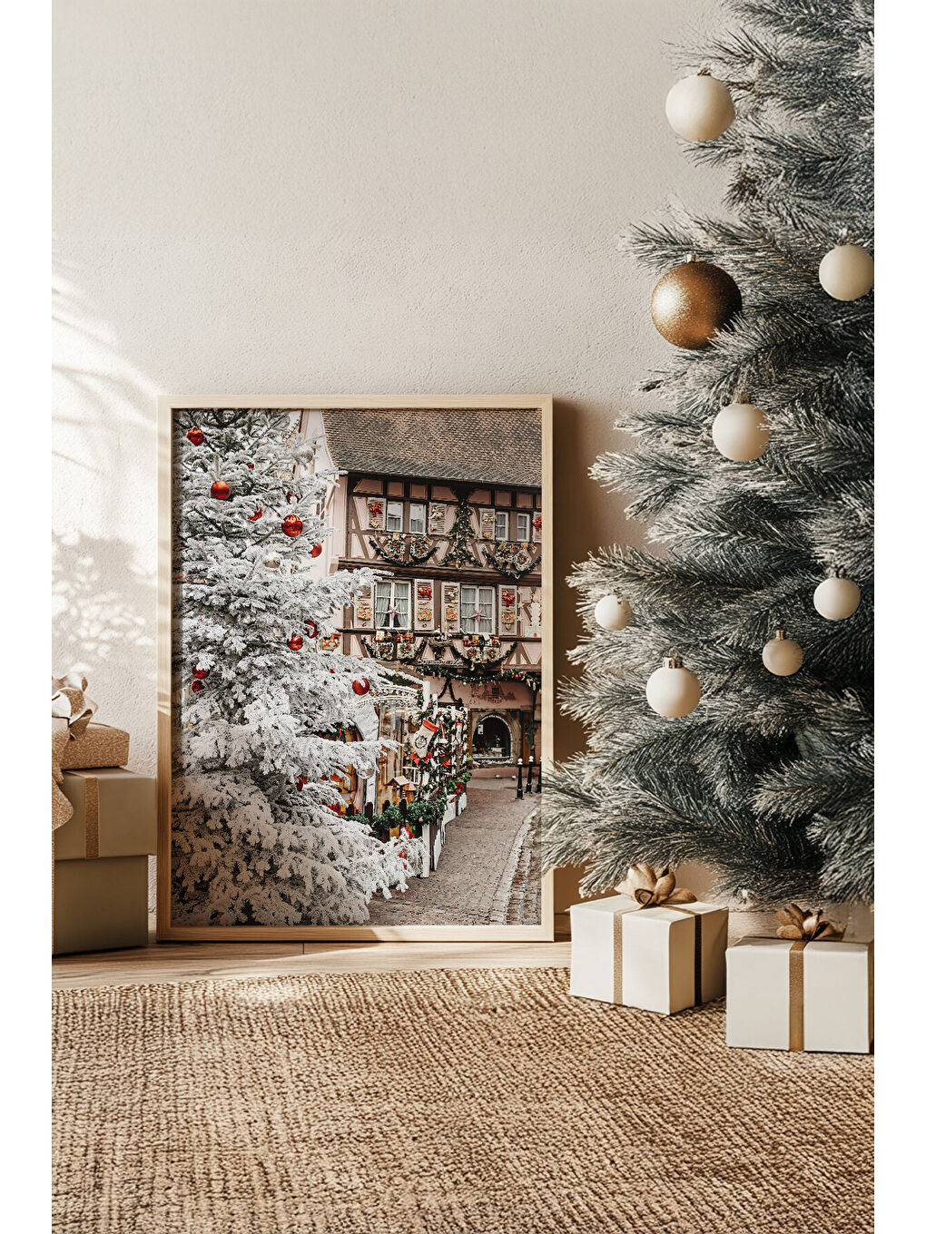 Beyaz Tek Parça Gerçek Ham Ahşap Çerçeveli Yılbaşı(New Year) Temalı Tablo - Model 51 - NWYEARSNGMDL51-3348