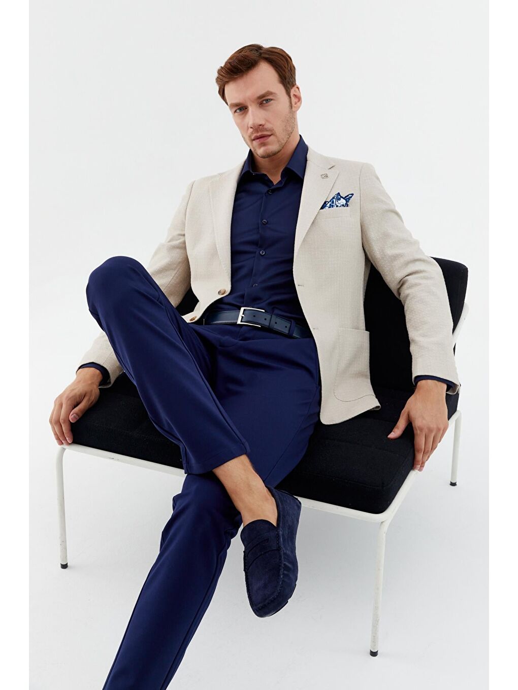 Bej Mono Yaka Keten Karışımlı Erkek Blazer Ceket-6