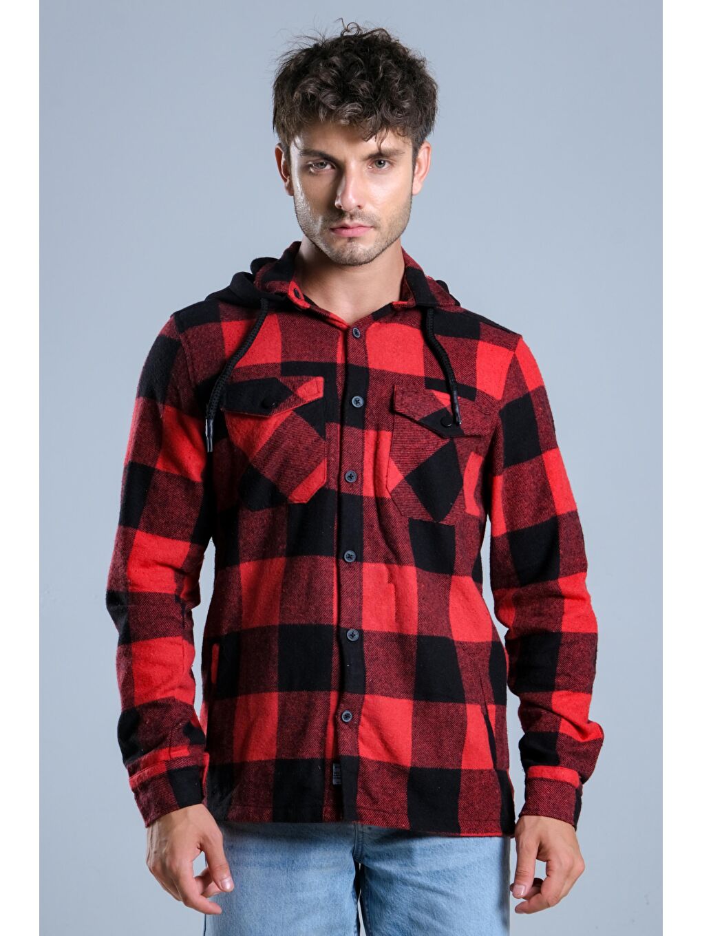 Bordo Çıkarılabilir Kapüşonlu Cepli Kışlık Erkek Oduncu Gömlek MAR4170-1