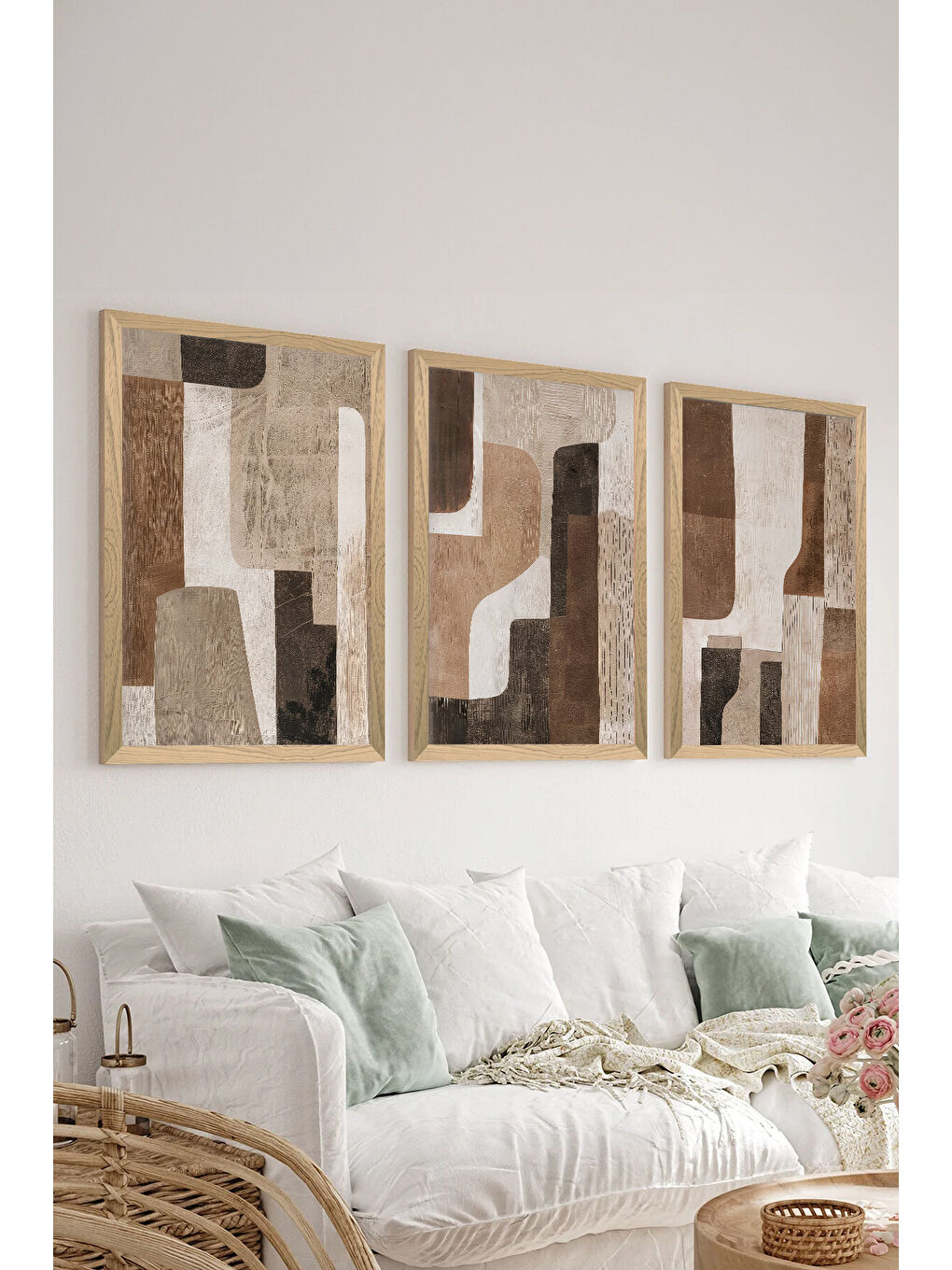 Beyaz 3 Parça Ahşap Çerçeve Görünümlü Mdf Tablo Seti - ERSYCRVSZ3SET12 - 33 x 48