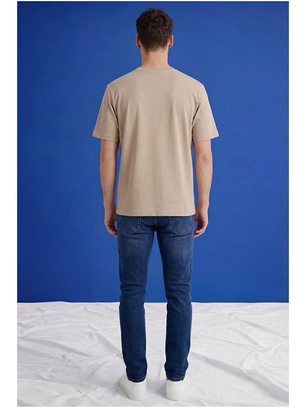 Bej Erkek Oversize Tişört Nefes Alan Yumuşak Dokulu Terletmeyen Rahat Kalıp Basic-5