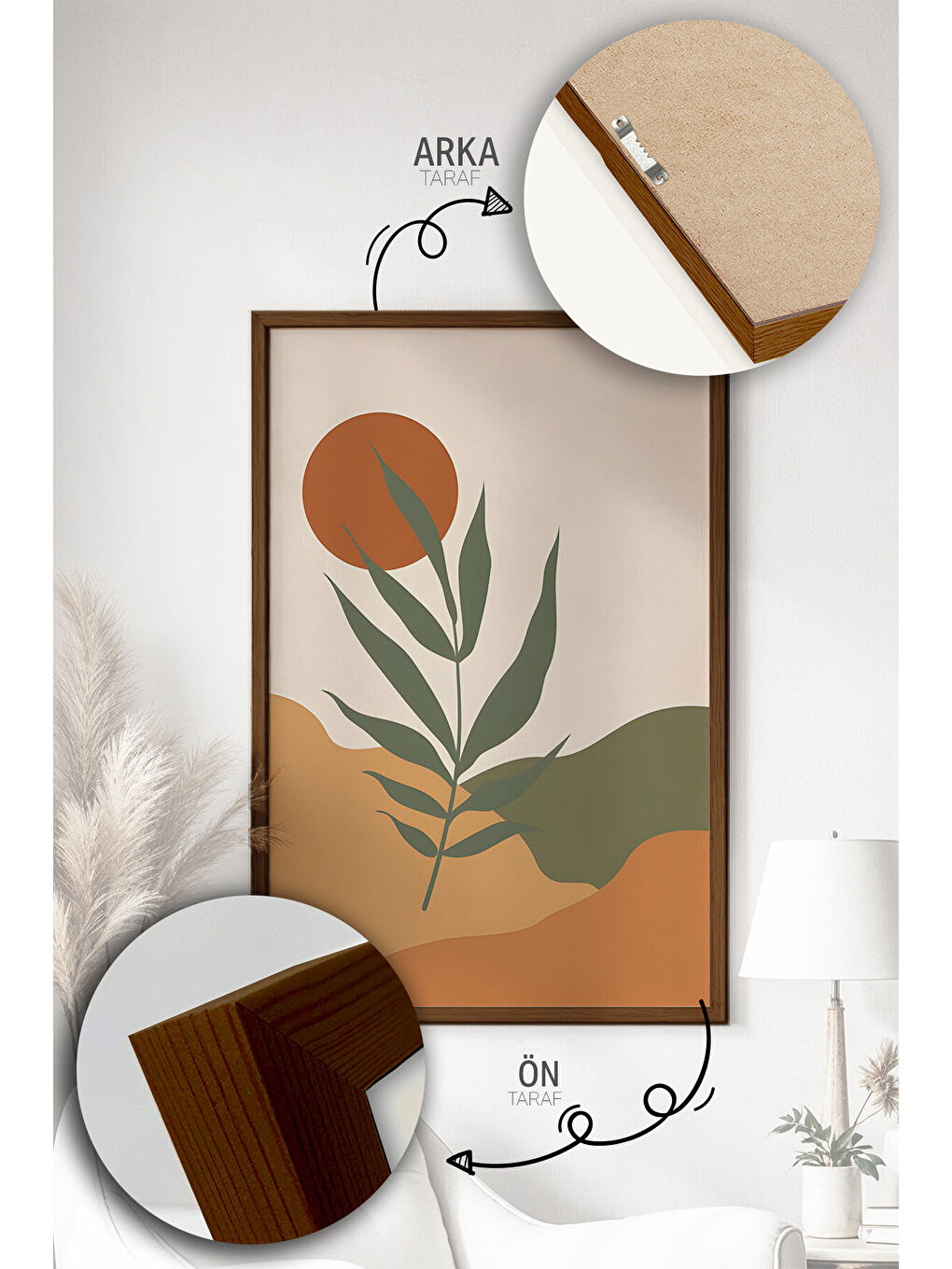 Beyaz 3 Parça Gerçek Ahşap Renkli Çerçeveli Tablo Seti - Model 21 - ARTVMODEL21-KAHVE-1