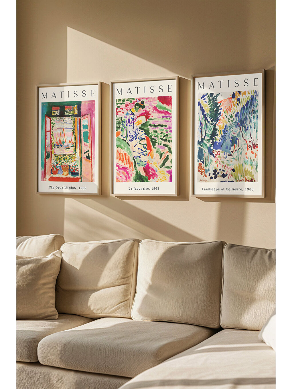 Beyaz 3 Parça Gerçek Ahşap Renkli Çerçeveli Tablo Seti - Model 23 - ARTVMODEL23-AHSAP