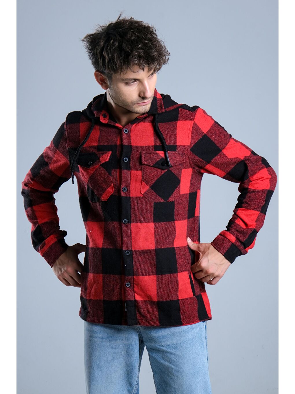 Bordo Çıkarılabilir Kapüşonlu Cepli Kışlık Erkek Oduncu Gömlek MAR4170-2