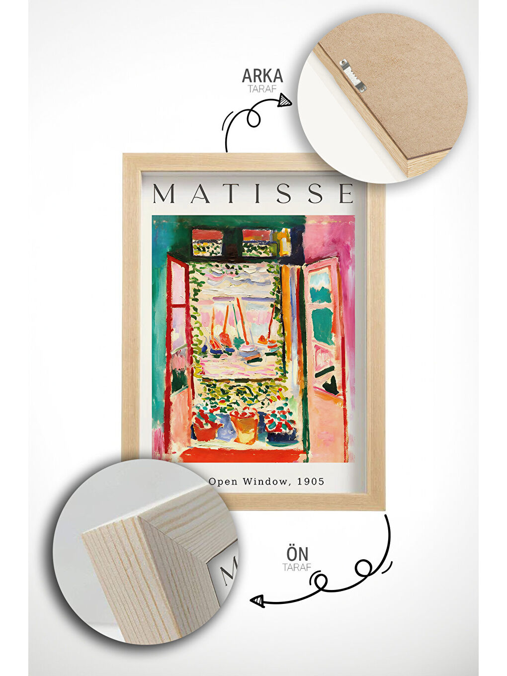 Beyaz 3 Parça Gerçek Ahşap Renkli Çerçeveli Tablo Seti - Model 23 - ARTVMODEL23-AHSAP-1