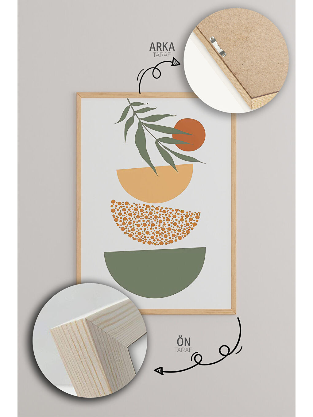 Beyaz 3 Parça Ham Renk Gerçek Ahşap Çerçeveli Tablo Seti - Model 5 - 20 x 30-4