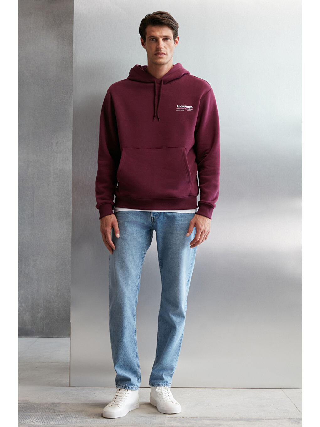 Erkek Yumuşacık İçi Polarlı Baskılı Regular Kordonlu Mor Sweatshirt-4