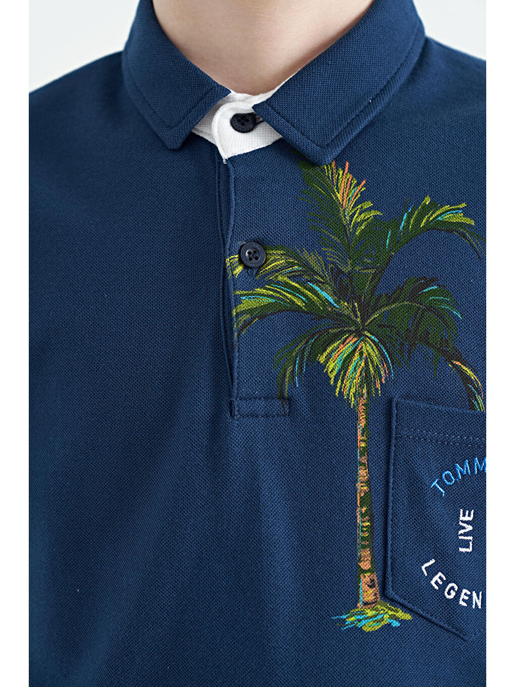 İndigo Baskılı Cep Detaylı Standart Kalıp Polo Yaka Erkek Çocuk Tişört - 11144-2